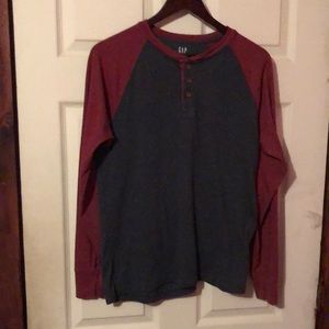 Gap Everyday Red & Gray Long Sleeve T-Shirt 1/4 Quarter Button Mens Small S